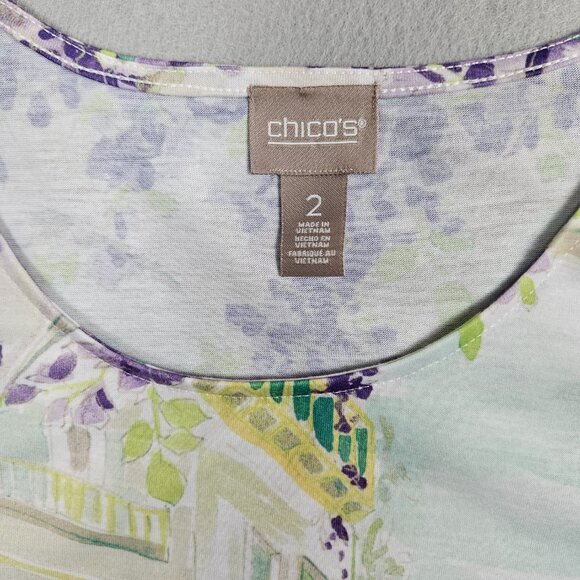 Chico's Tropical Scene T-Shirt Women's | Size 2 | Short Sleeve - Picture 5 of 5